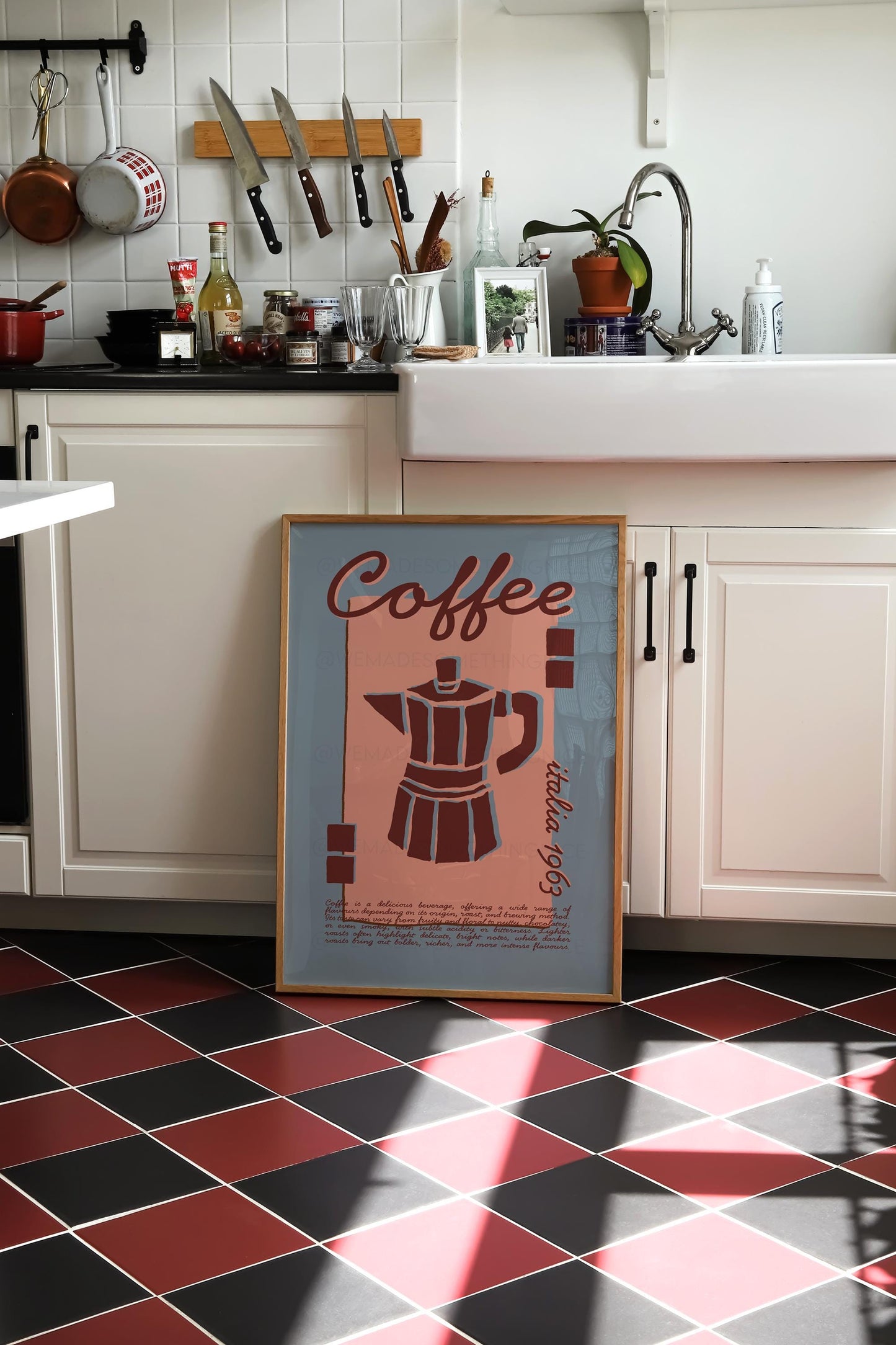 Coffee Poster, Kitchen Art, Kitchen Poster, Kitchen Print, Moka Pot, Modern Kitchen Decor, Retro Poster, Exhibition Poster, Blue Wall Art