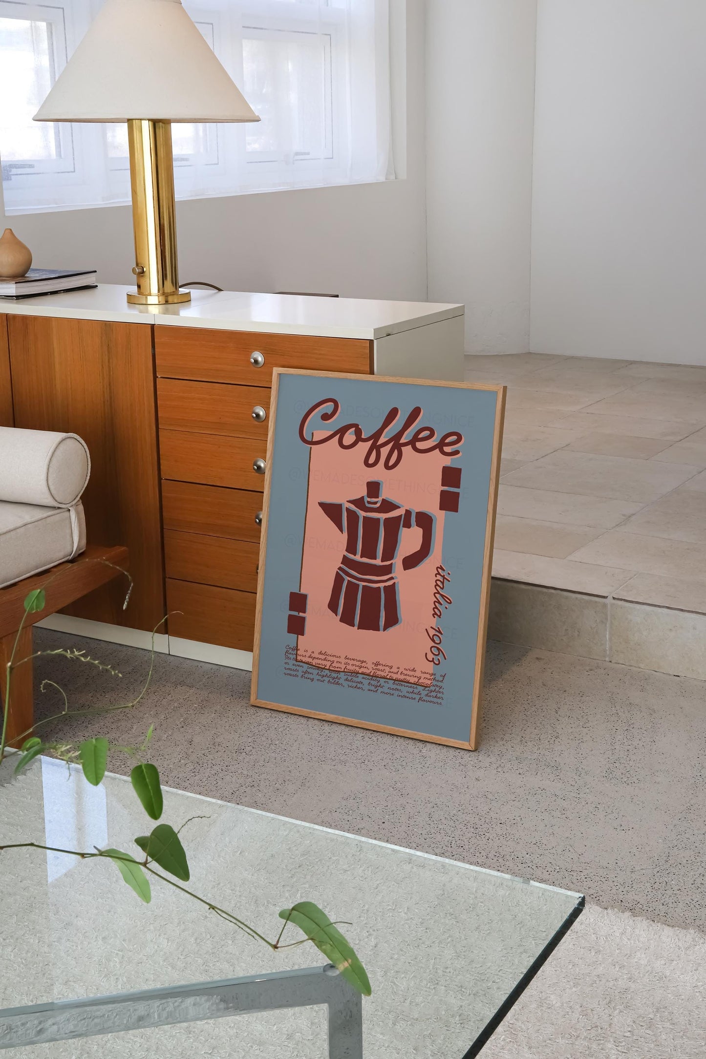 Coffee Poster, Kitchen Art, Kitchen Poster, Kitchen Print, Moka Pot, Modern Kitchen Decor, Retro Poster, Exhibition Poster, Blue Wall Art