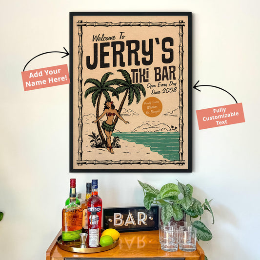 Tiki Bar Sign, Vintage Cocktail Poster, Bar Cart Decor | Bar Cart Prints | Tiki Bar Decor, Cocktail Wall Art