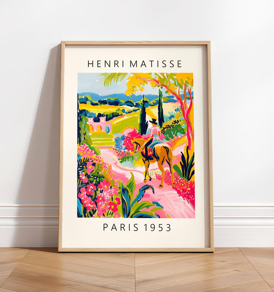 Horse riding poster, Mid century modern print, Maximalist wall art, Matisse style dopamine decor
