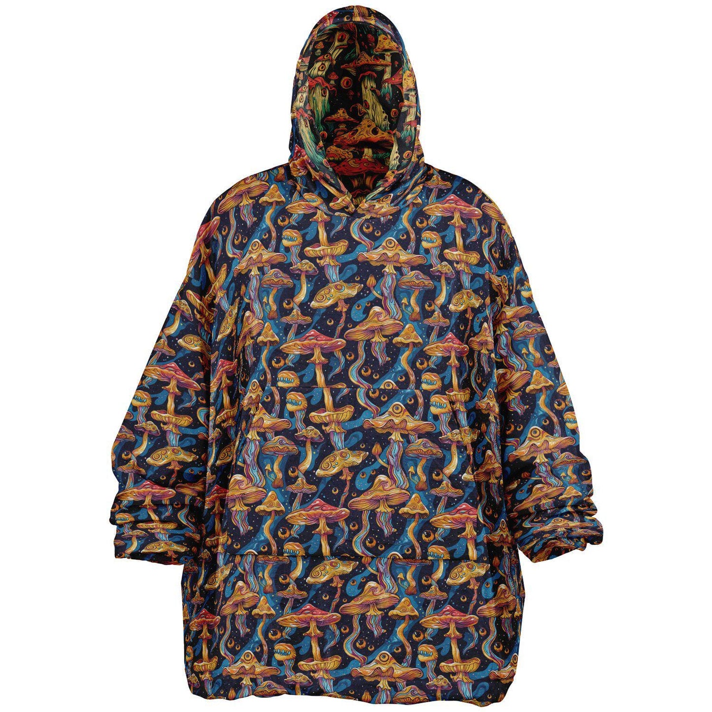 Psychedelic Trippy  Magic Mushrooms Reversible Snug Hoodie, Pullover Hood Blanket Sleeves, Lounge Wear,Fun Christmas Gifts, Festival Clothes