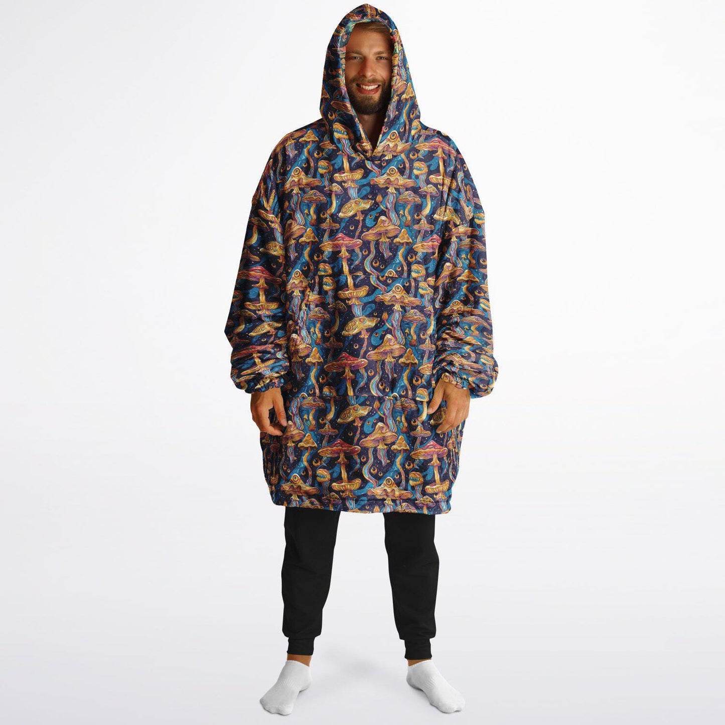 Psychedelic Trippy  Magic Mushrooms Reversible Snug Hoodie, Pullover Hood Blanket Sleeves, Lounge Wear,Fun Christmas Gifts, Festival Clothes
