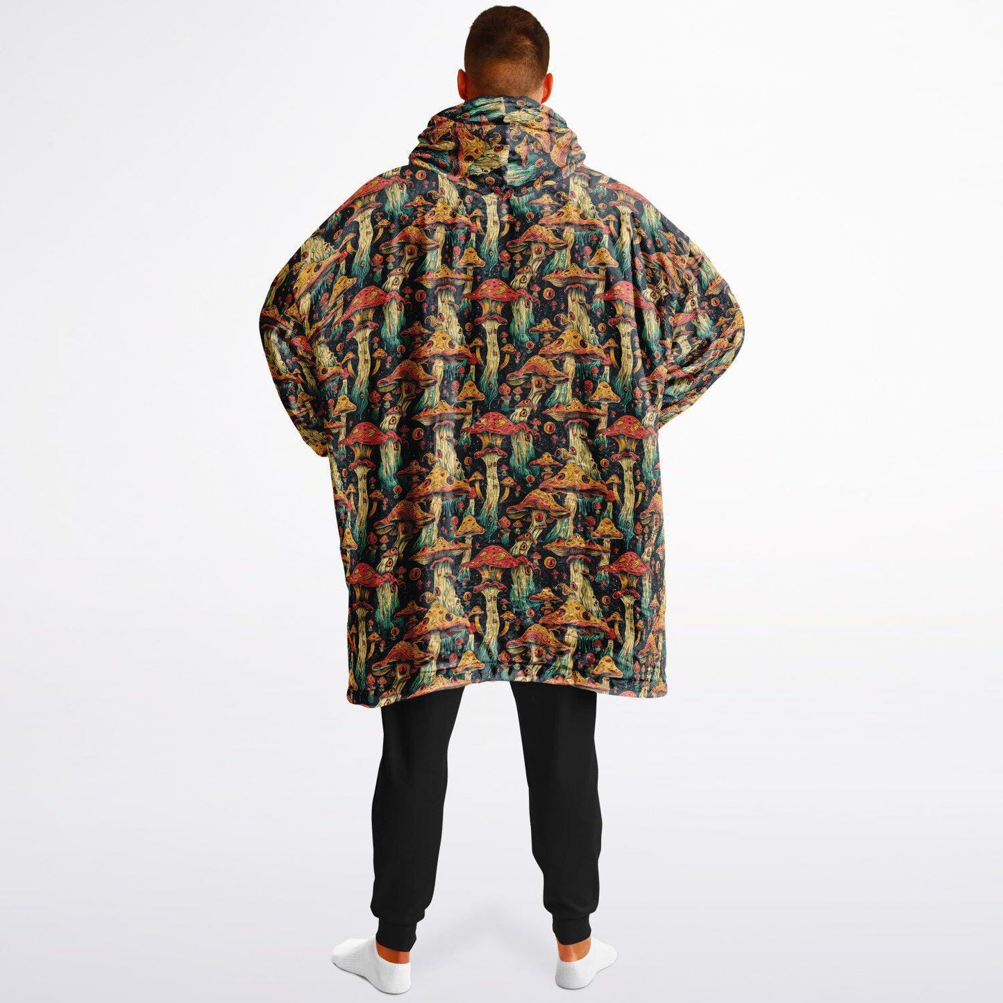 Psychedelic Trippy  Magic Mushrooms Reversible Snug Hoodie, Pullover Hood Blanket Sleeves, Lounge Wear,Fun Christmas Gifts, Festival Clothes