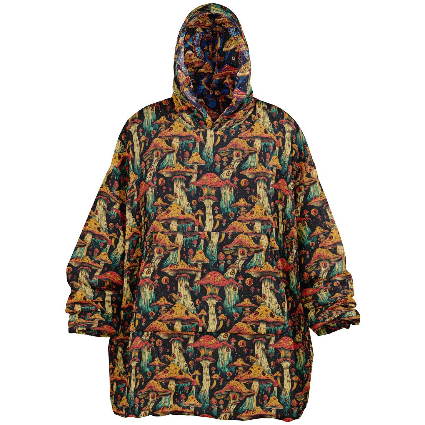Psychedelic Trippy  Magic Mushrooms Reversible Snug Hoodie, Pullover Hood Blanket Sleeves, Lounge Wear,Fun Christmas Gifts, Festival Clothes