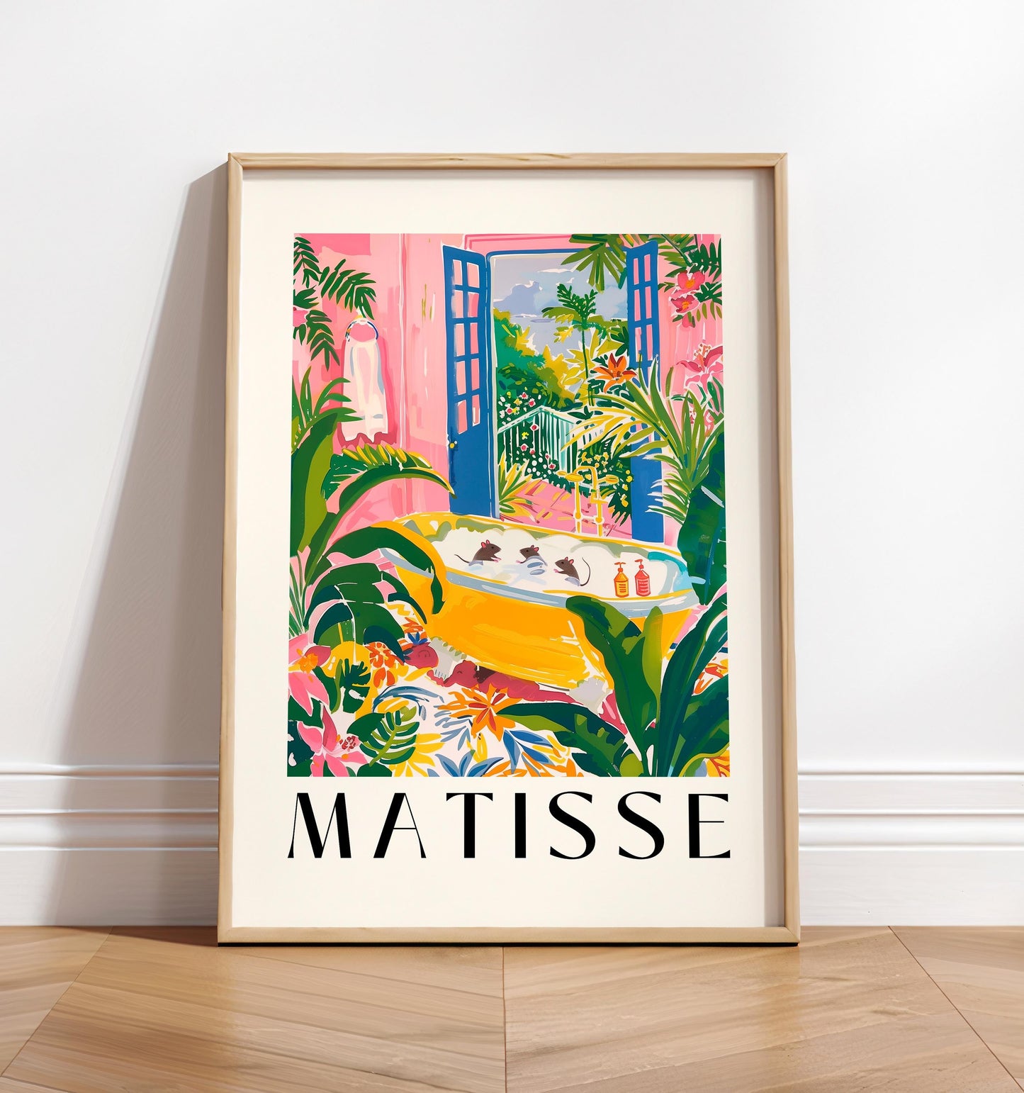 Rats in Bathtub Art Print: Matisse Style Tropical Bathroom Decor
