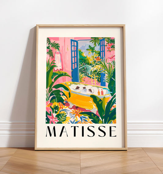 Rats in Bathtub Art Print: Matisse Style Tropical Bathroom Decor