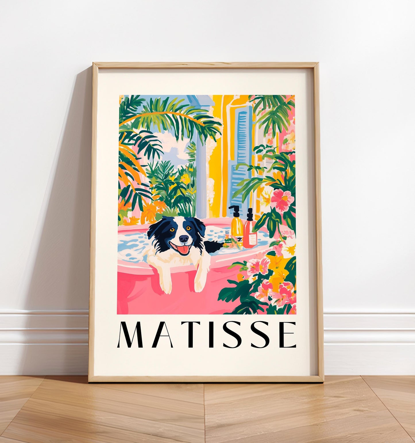 Border Collie Bathroom Print: Funny Pink Matisse Dog Art