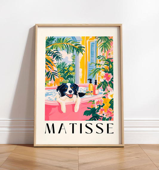 Border Collie Bathroom Print: Funny Pink Matisse Dog Art