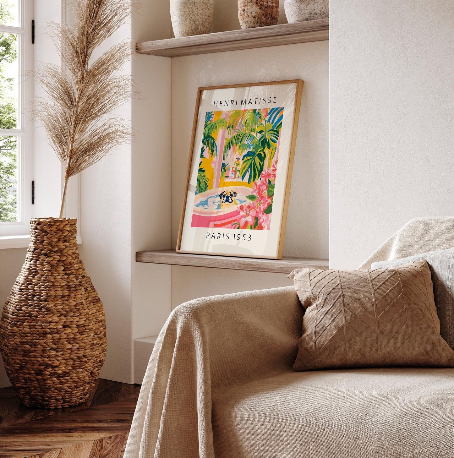 Matisse Pug Print: Funny Bathroom Tropical Art