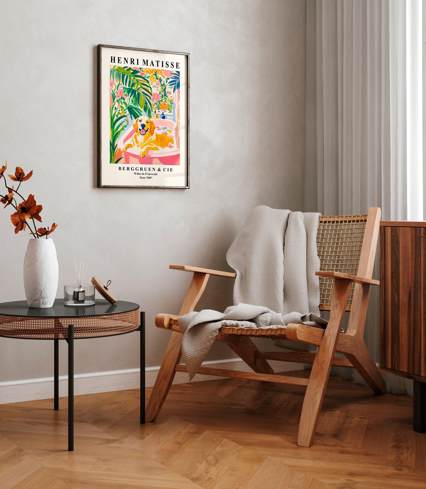 Golden Retriever in Bath Matisse Print: Funny Dog Bathroom Wall Art