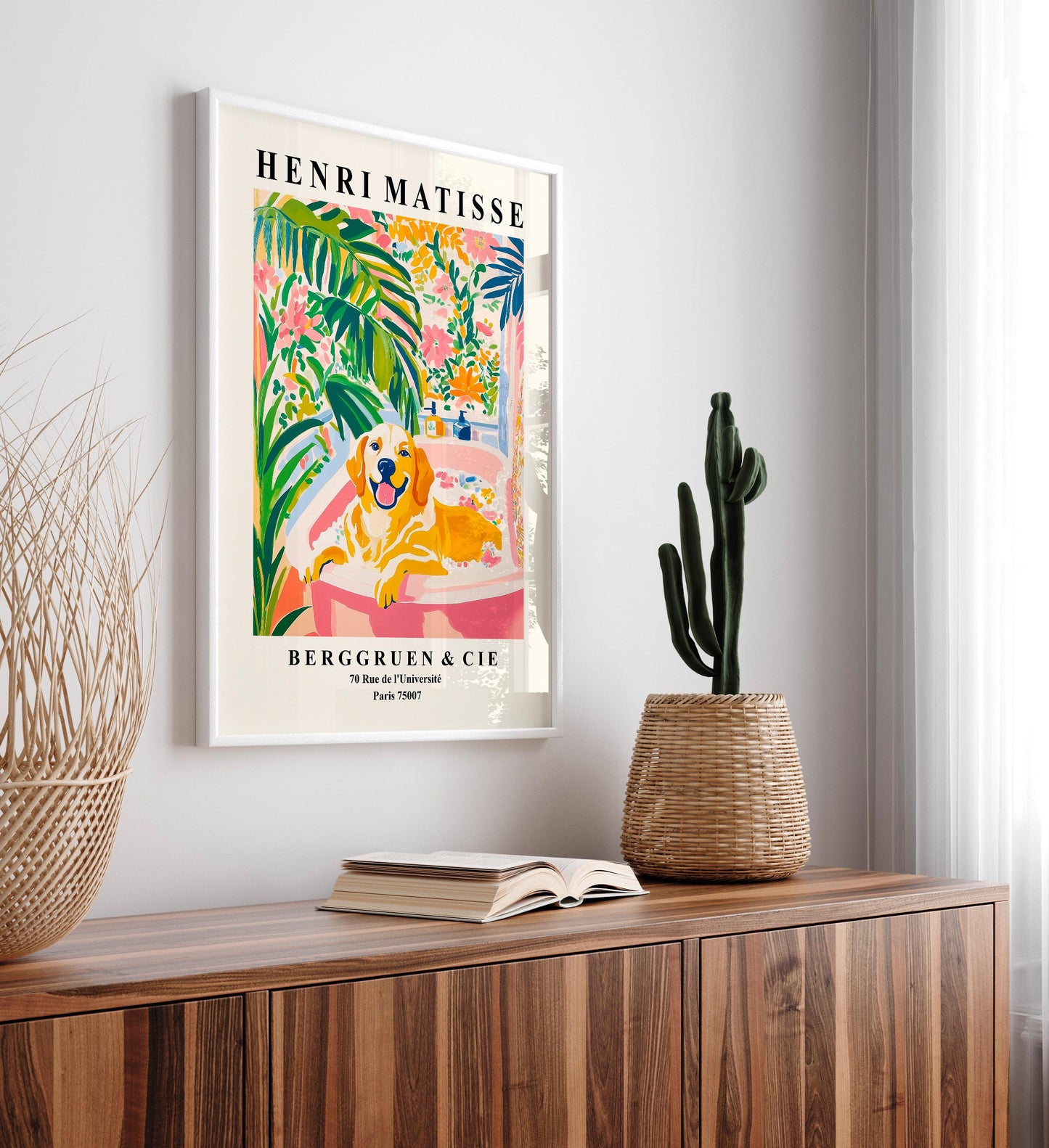 Golden Retriever in Bath Matisse Print: Funny Dog Bathroom Wall Art