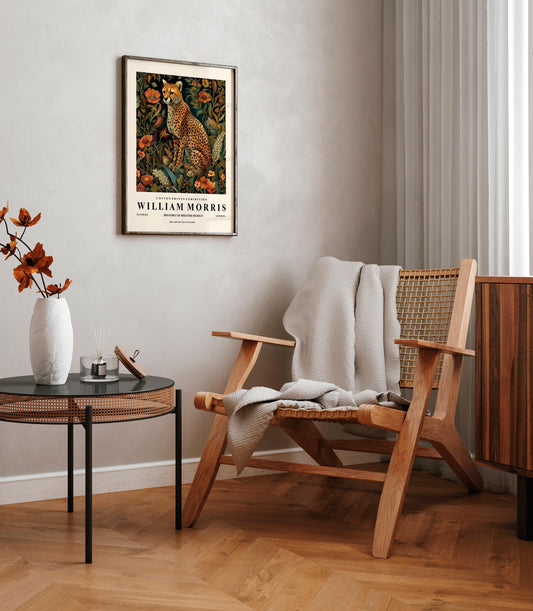 Cheetah print, William Morris art, Dark botanical wall art, Floral poster, Vintage home decor