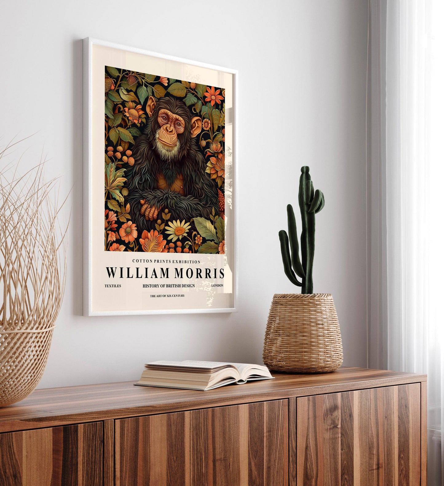 William Morris Monkey Art Print: Dark Botanical Floral Decor