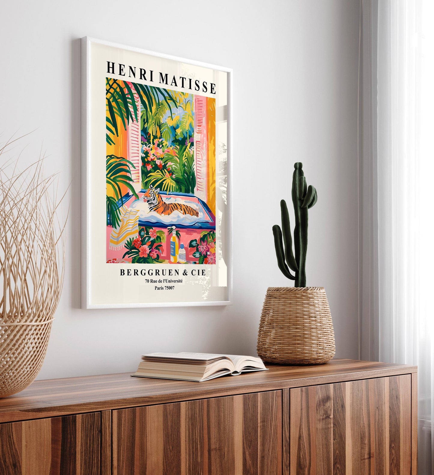 Tiger in Bathtub Art Print: Funny Matisse Style Bathroom Decor