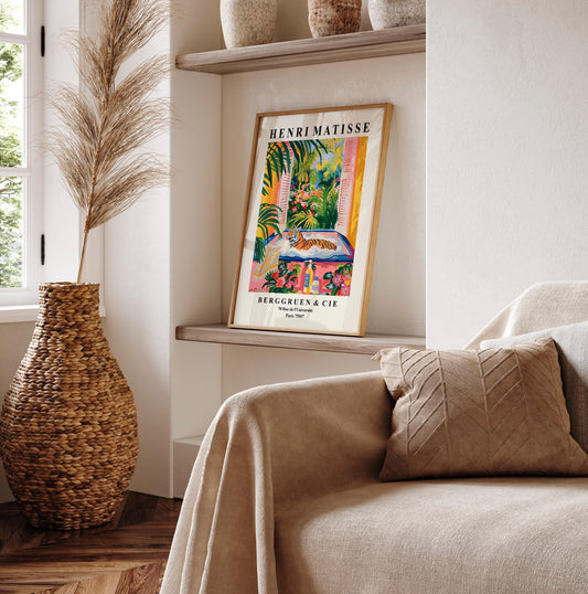 Tiger in Bathtub Art Print: Funny Matisse Style Bathroom Decor