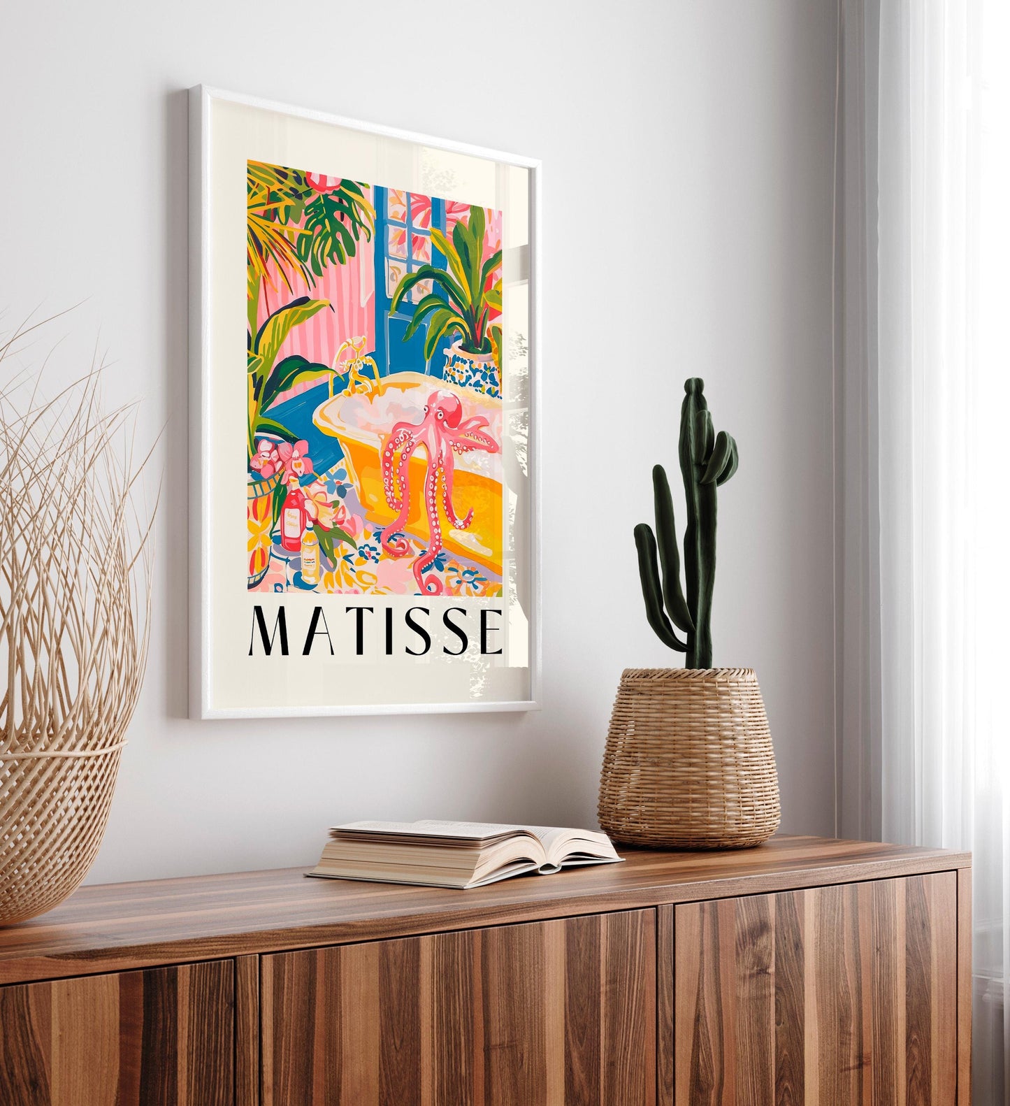 Matisse Octopus Bathroom Art Print: Pink Tropical Maximalism Style