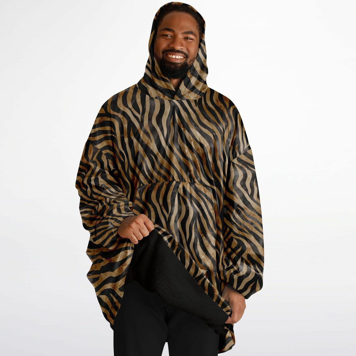 Unisex Cute y2k Brown Zebra Print Snug Hoodie,Printed Hooded Blanket with Sleeves,Lounge Wear,All Over Print Hoodie, Birthday Christmas Gift