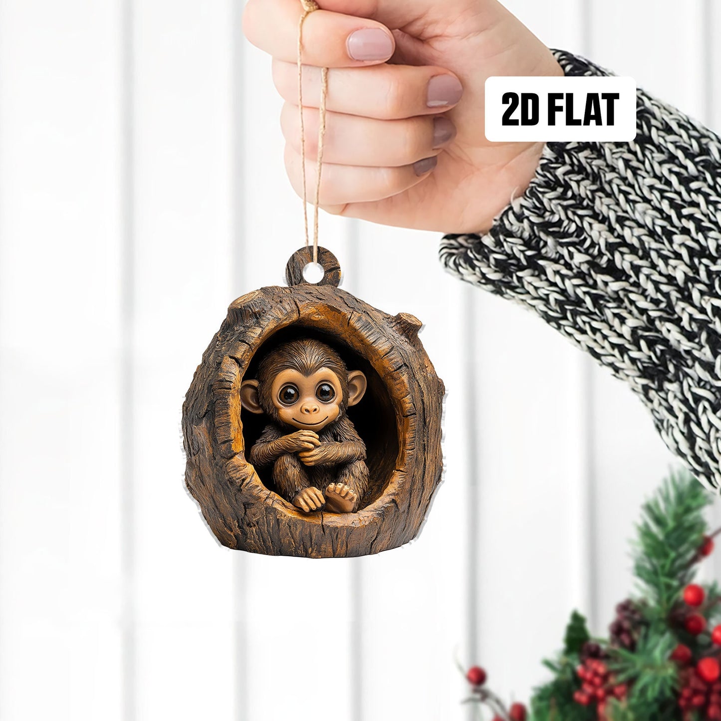 Monkey 2D Flat Ornament, Monkey Rearview Mirror Car Accessories, Monkey Christmas Ornament, Monkey Ornament, Holiday Gift for Monkey Lover