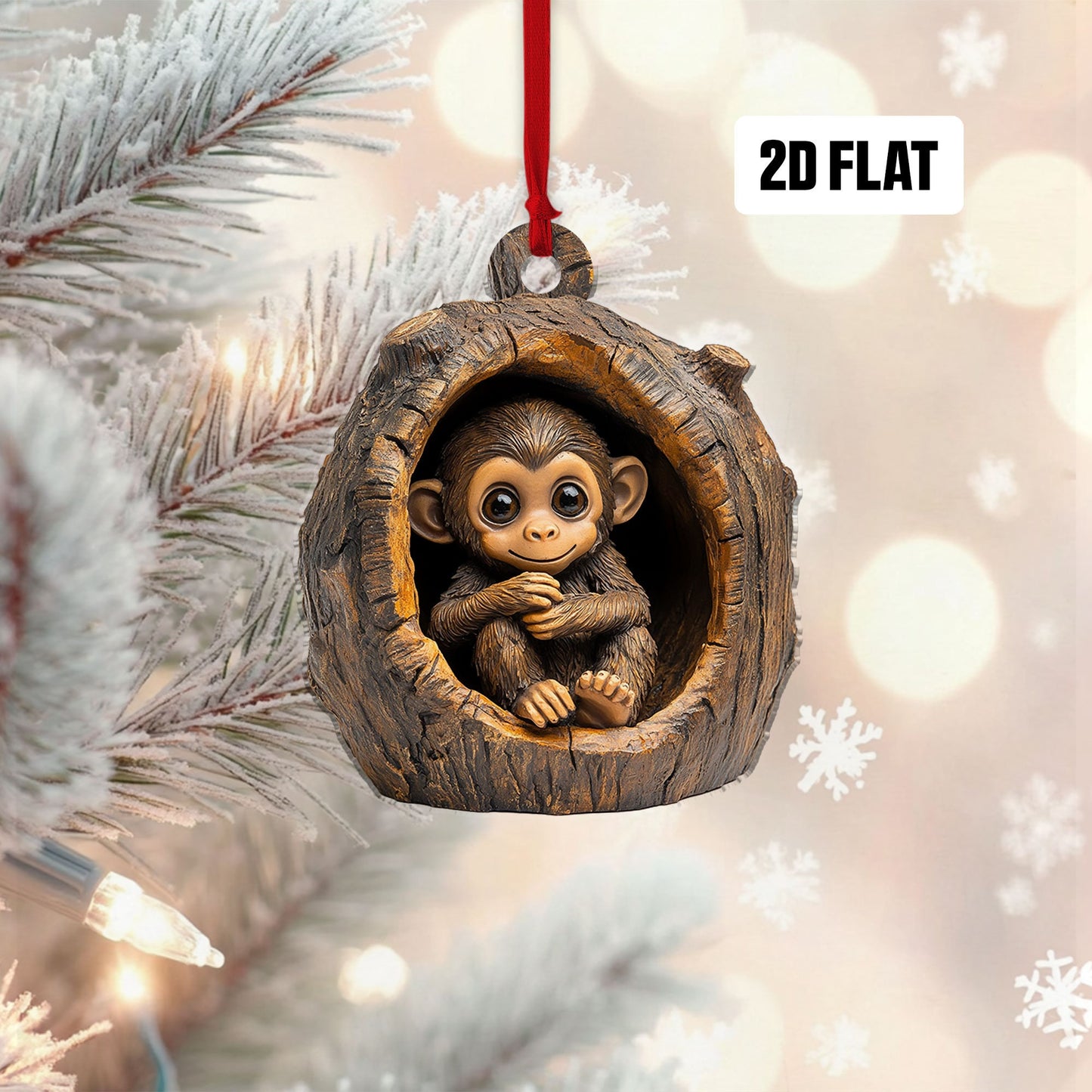 Monkey 2D Flat Ornament, Monkey Rearview Mirror Car Accessories, Monkey Christmas Ornament, Monkey Ornament, Holiday Gift for Monkey Lover