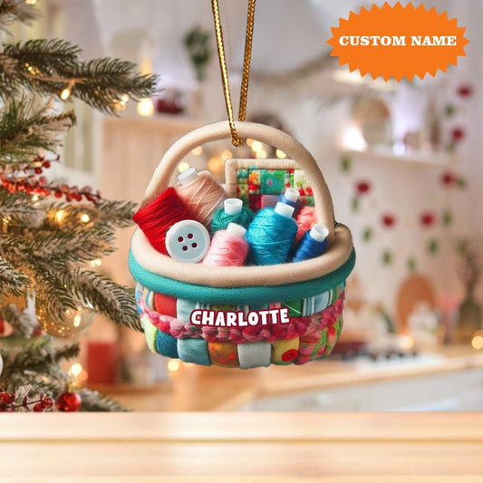 Personalized Sewing Basket Christmas Ornament, Sewing Christmas Ornament, Sewing Box Christmas Ornament, Hanging Acrylic Ornament