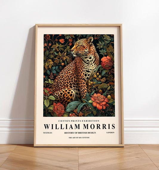 Leopard Botanical Art Print: William Morris Style, Mid-Century Modern Art
