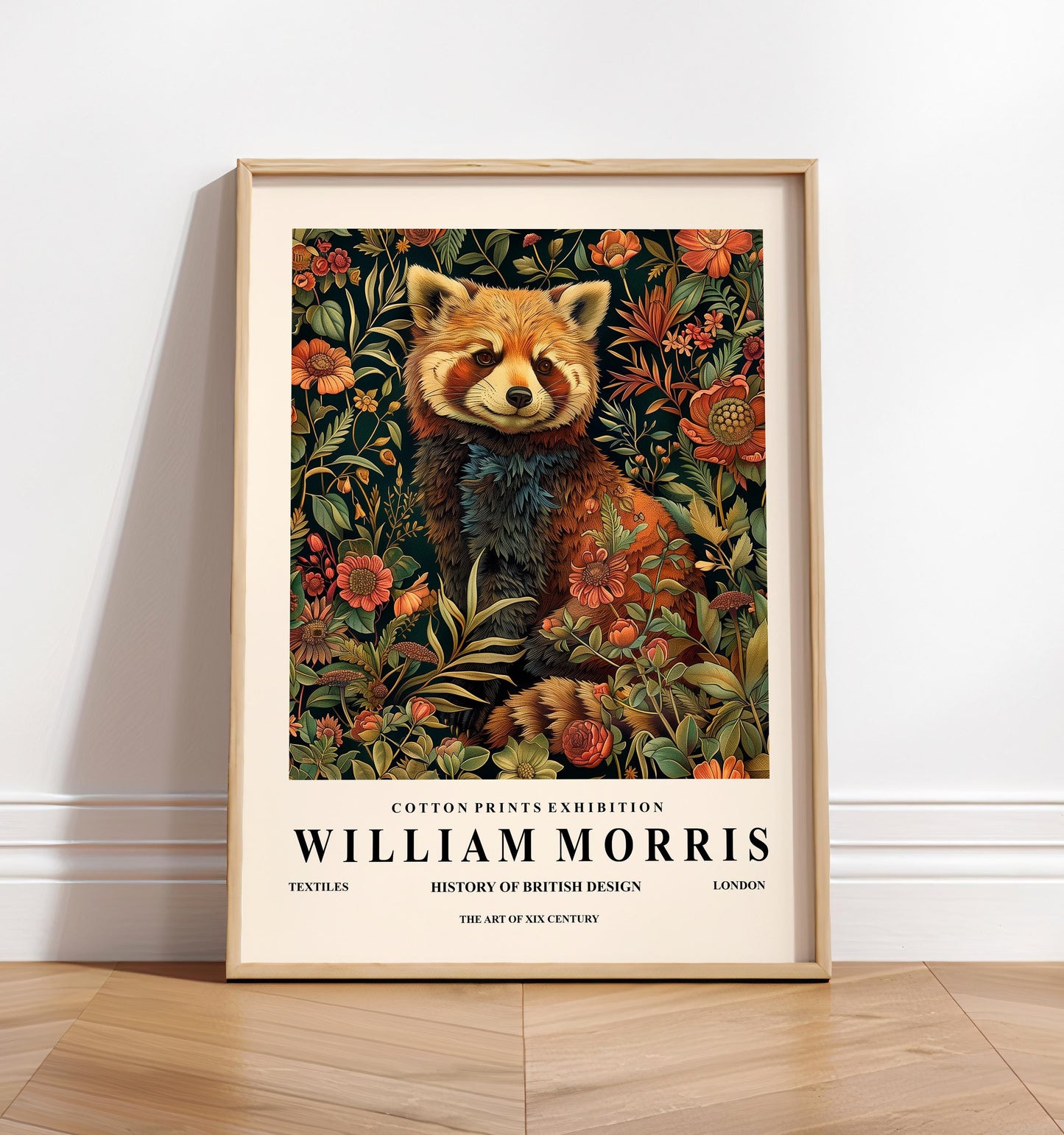 Red Panda Print: William Morris Inspired Botanical Art