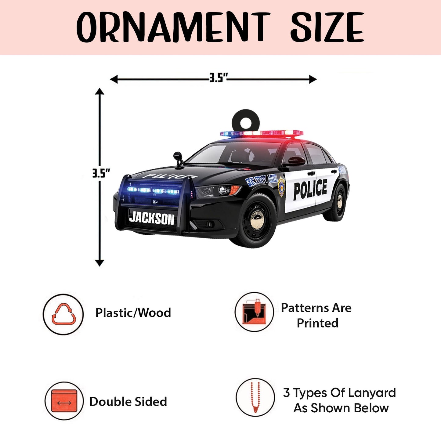 Personalized Police Car 2D Flat Ornament, Police Man Christmas Ornament, Custom Name Christmas Ornaments, Police Ornament Gift for Dad