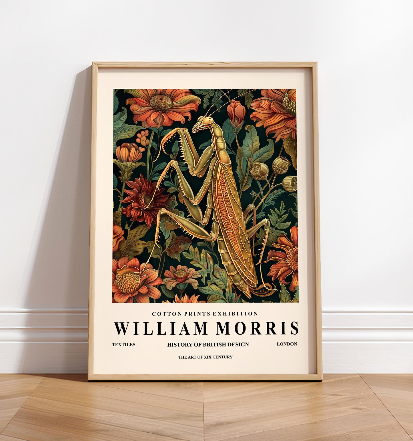 Praying Mantis Botanical Print: William Morris Style Art