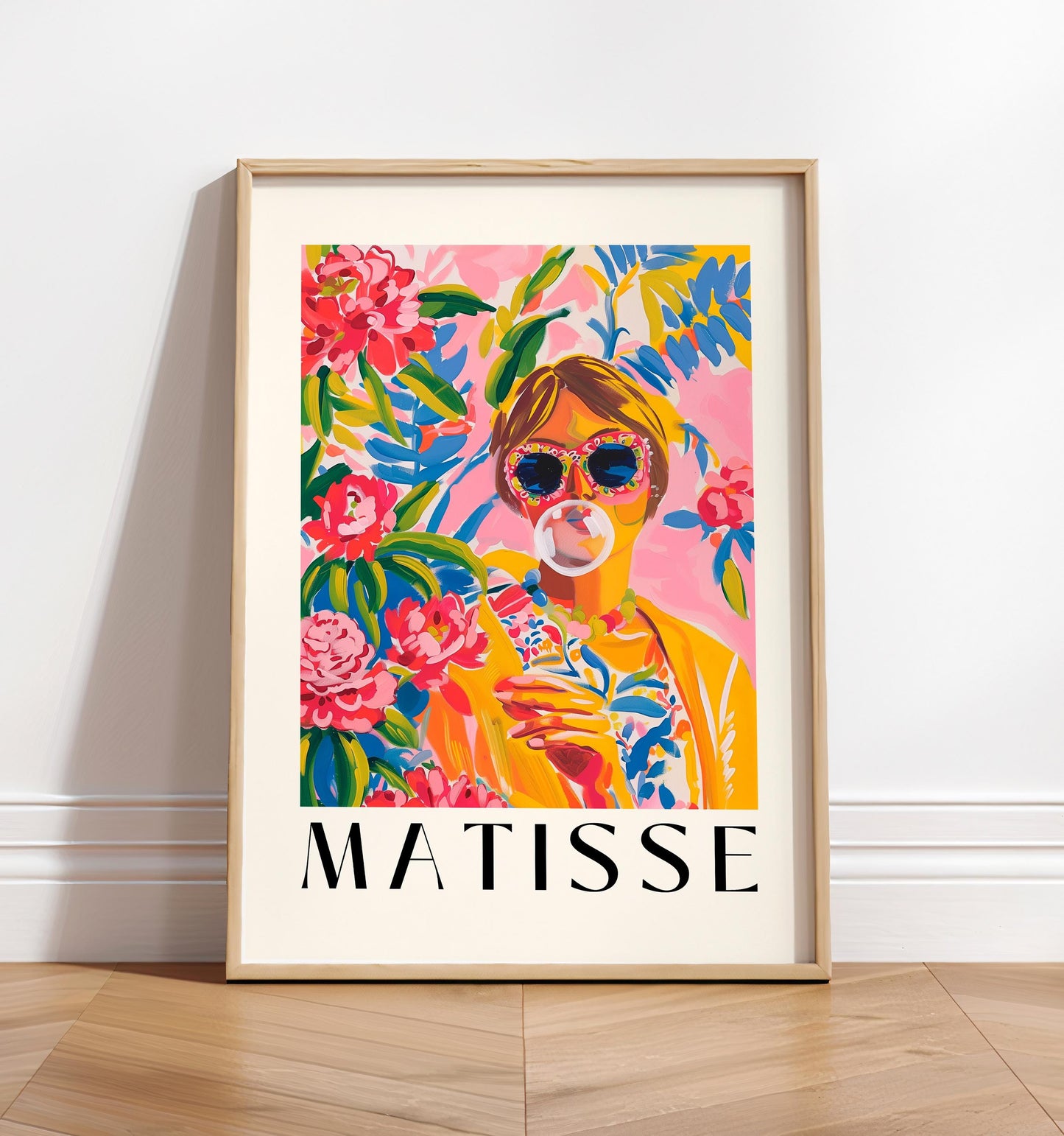 Pink Matisse Style Art Print: Girly Funky Woman Portrait