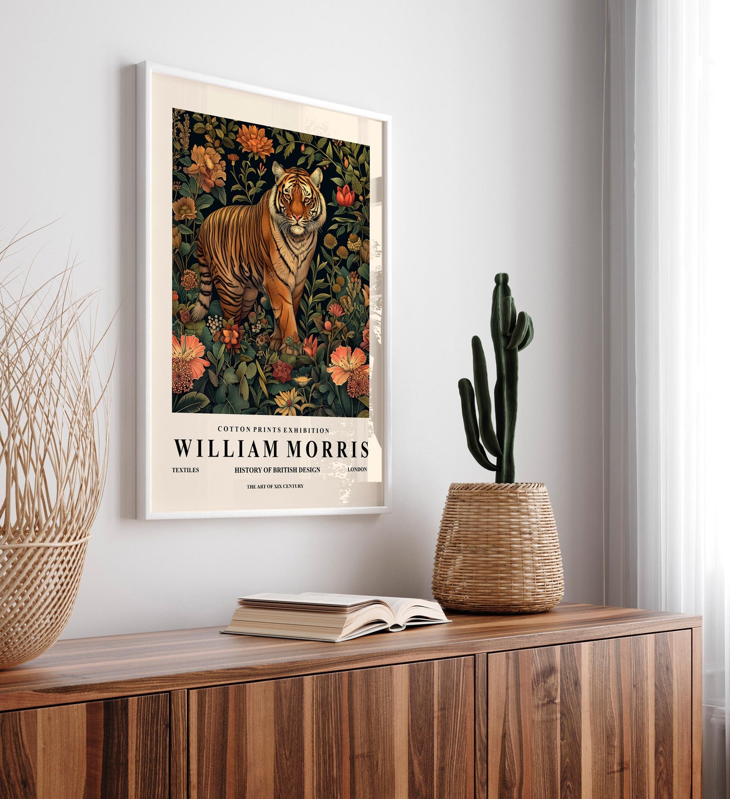 William Morris Tiger Print: Dark Botanical Mid-Century Modern Wall Art