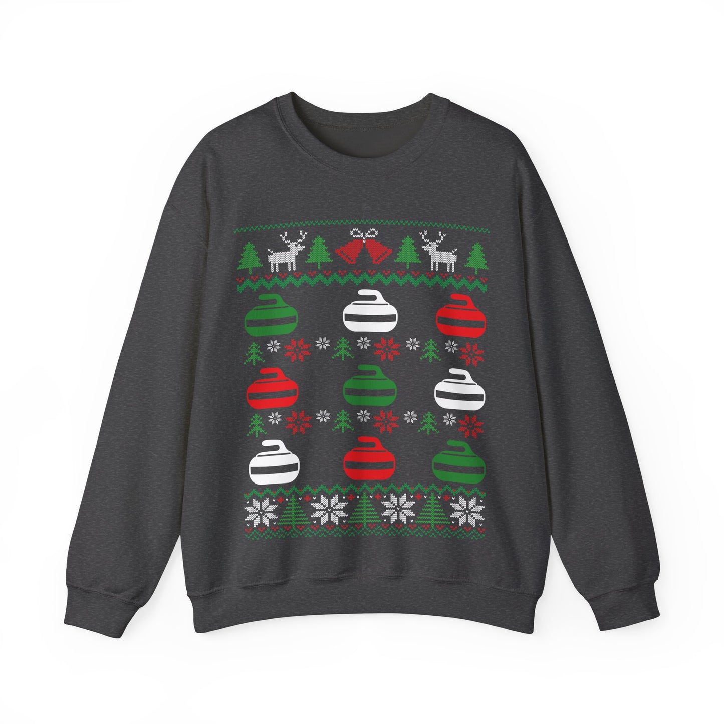 Curling Ugly Christmas Sweatshirt | Red White Green Curling Stones | Funny Curler Gift | Curling Team Shirt