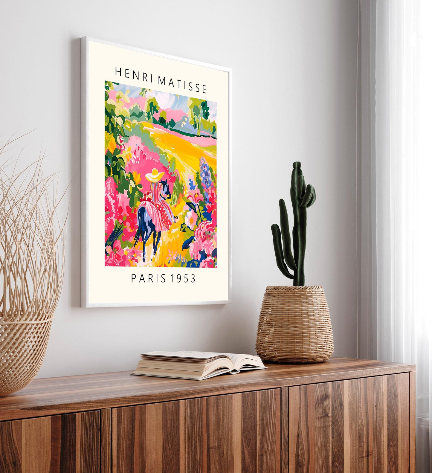 Horse rider Mexican art, Floral countryside decor, Matisse print, Dopamine decor, Pink summer vibes