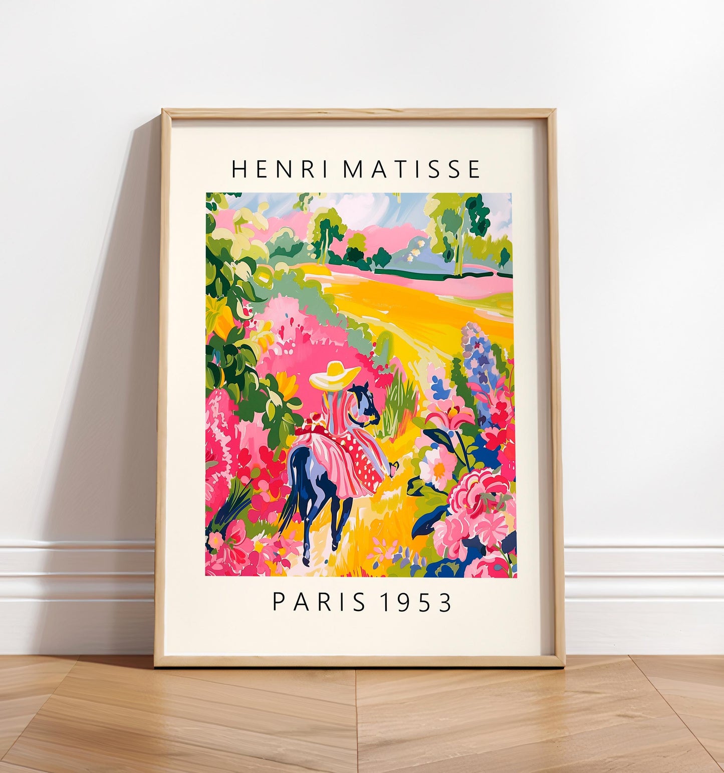 Horse rider Mexican art, Floral countryside decor, Matisse print, Dopamine decor, Pink summer vibes