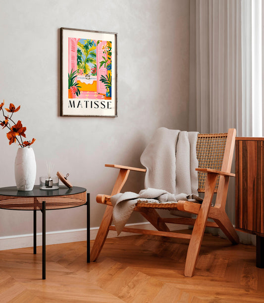 Matisse Cat Print: Pink Bathroom Wall Art, Funny Tabby Decor