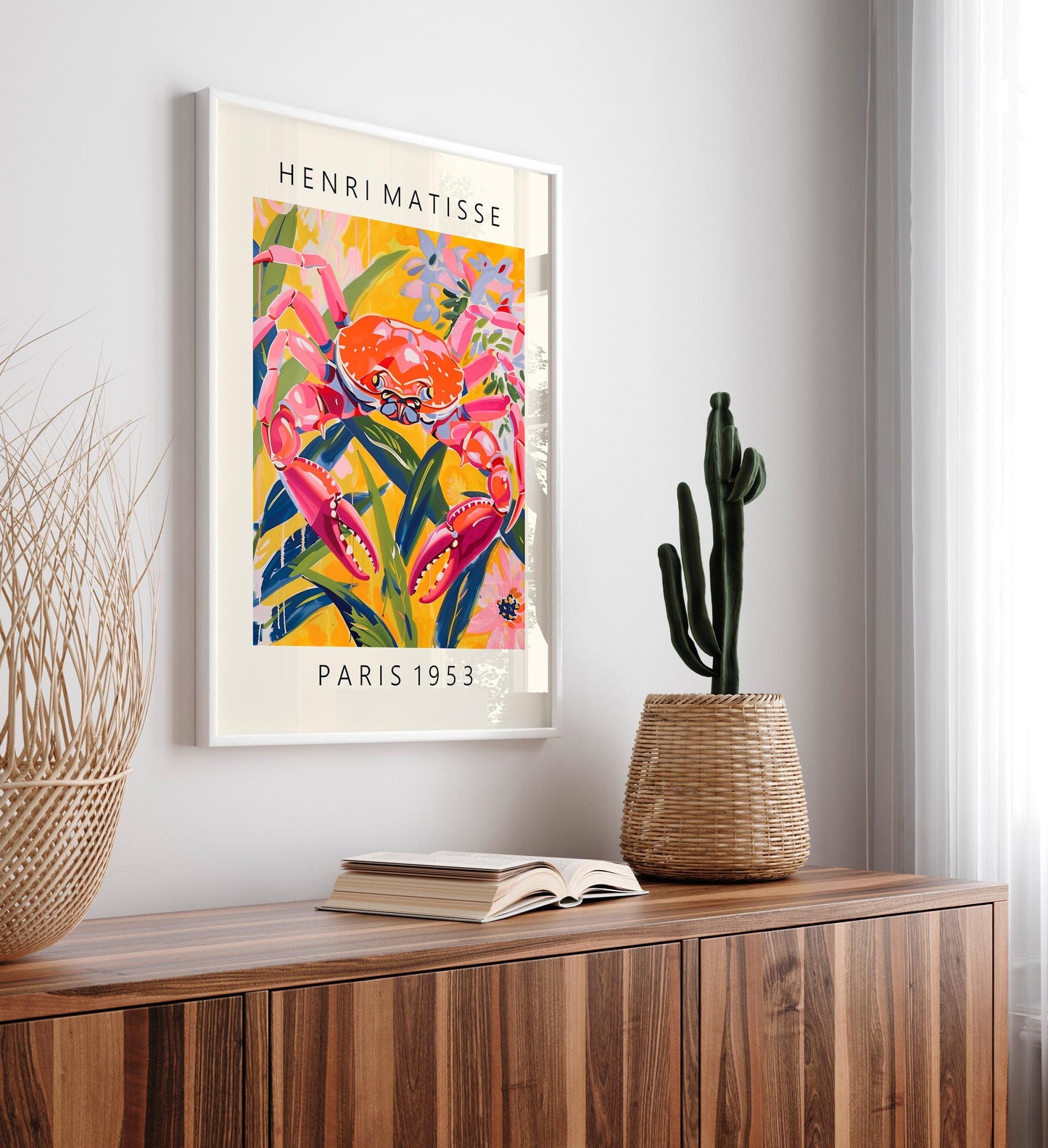 Matisse Style Crab Print: Pink Beachy Coastal Wall Art