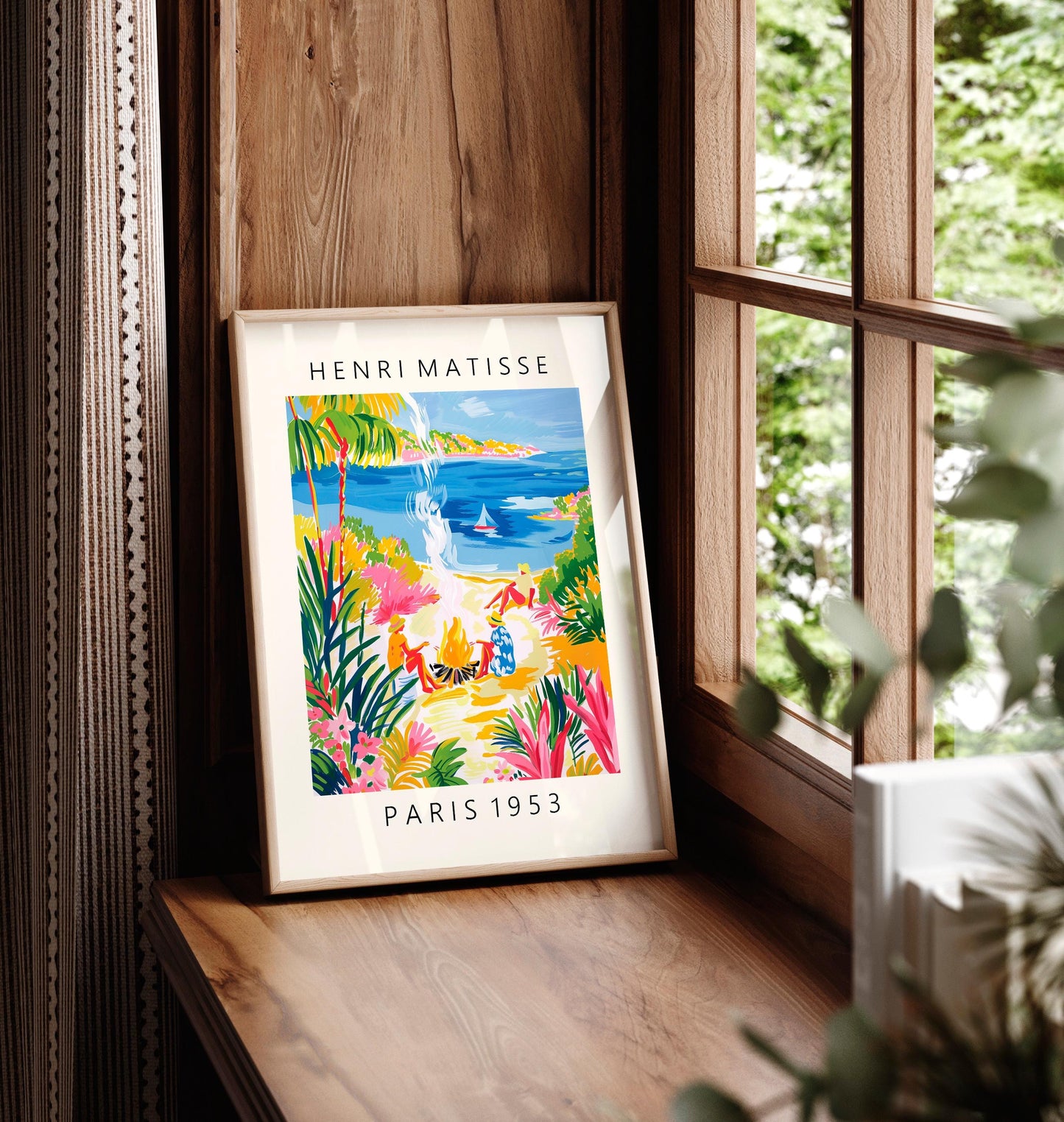 Matisse Style Beach Print: Tropical Women at Campfire Wall Art