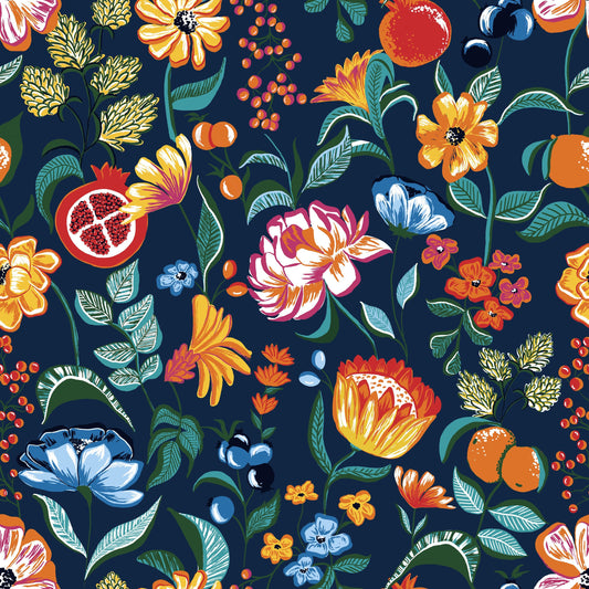 Florals on Navy Women’s Pyjama Trouser Set | Organic Cotton Short Sleeve PJs | Soft Floral Print Sleepwear Gift for Her