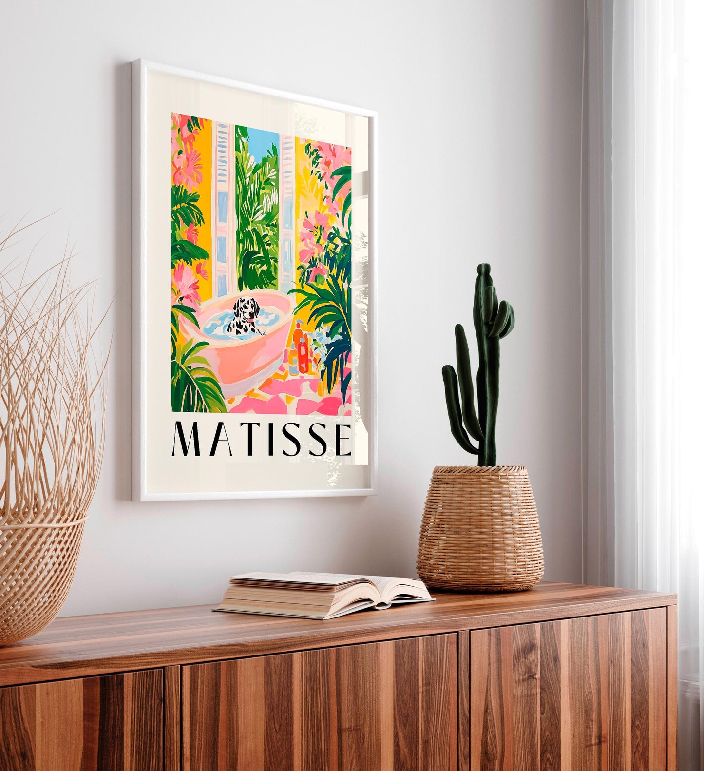 Dalmatian in Bathtub Art Print: Matisse Inspired Bathroom Decor