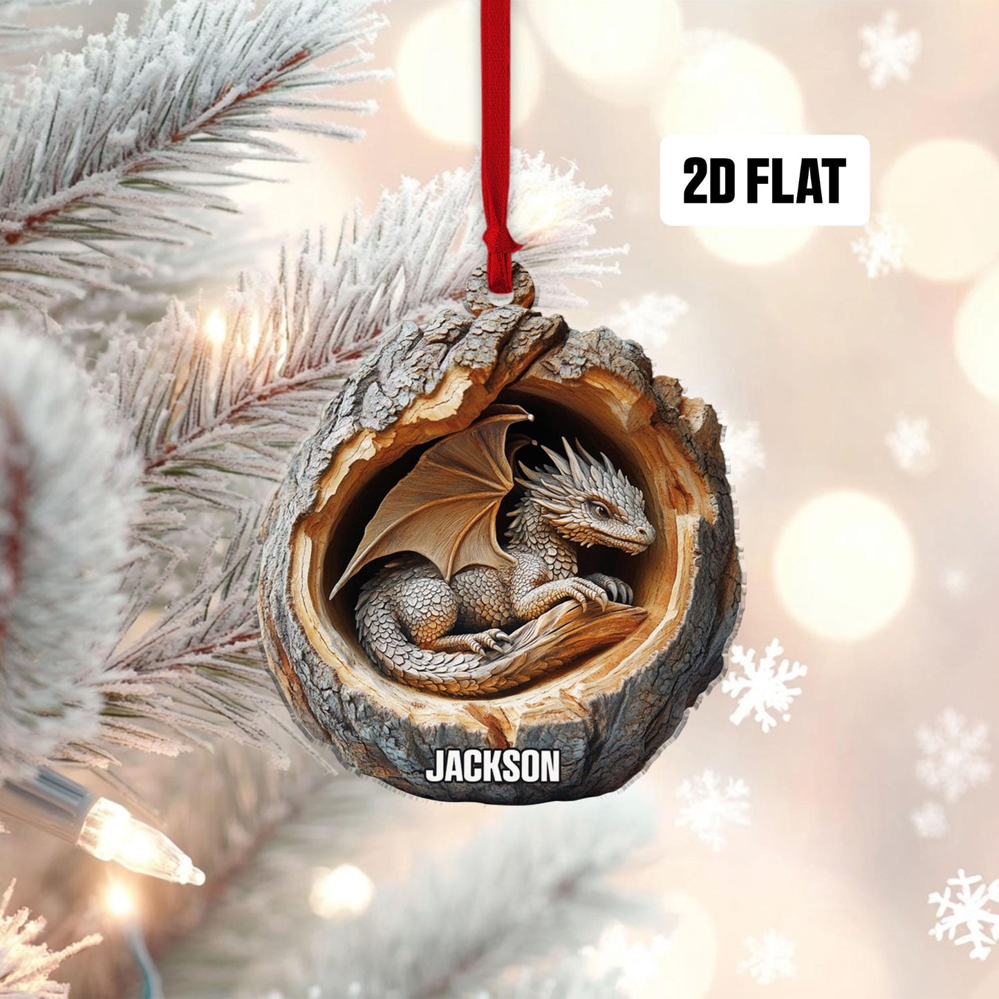 Personalized Dragon 2D Flat Ornament, Custom Name Christmas Tree Ornament, Dragon Christmas Home Decor, Xmas Gift for Dragon Lover