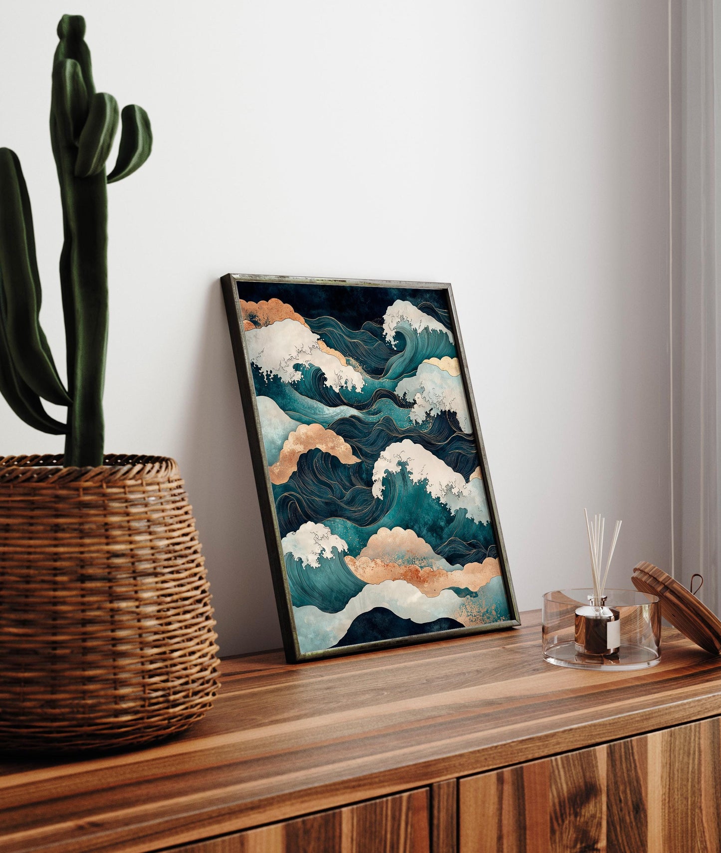 Japanese Ocean Wave Print: Ukiyo-e Style Japandi Art