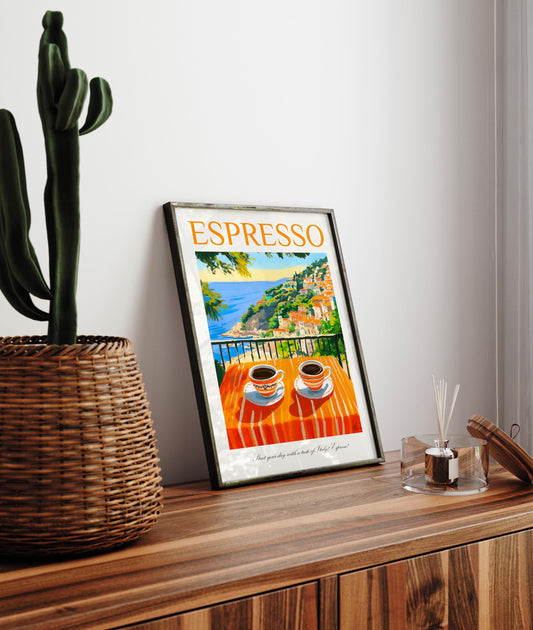 Espresso Cup Art Print: Mediterranean Beachy Decor