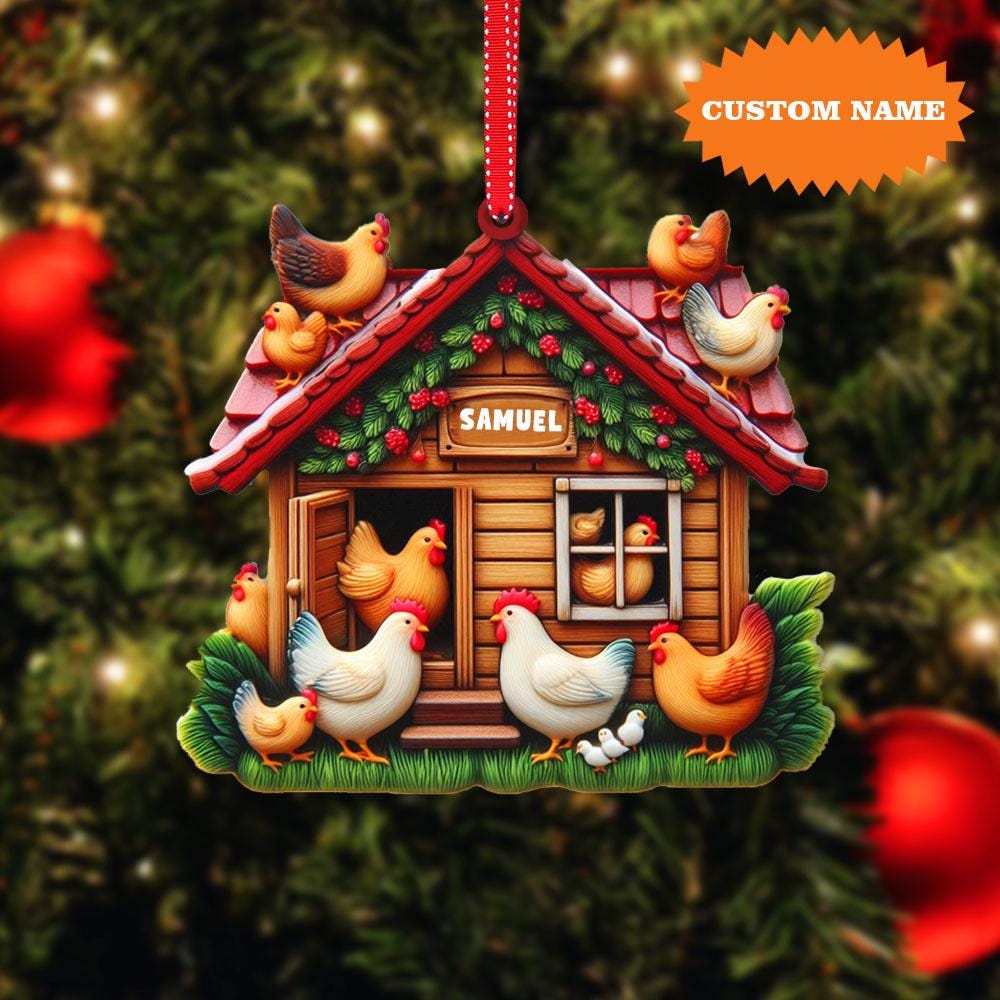 Personalized Chicken Coop Christmas Ornament, Chicken Christmas Ornament, Farm Chicken Christmas Ornament, Farmhouse Ornament