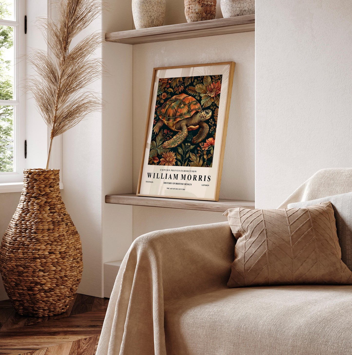 Sea Turtle Art Print: William Morris Style Botanical Decor