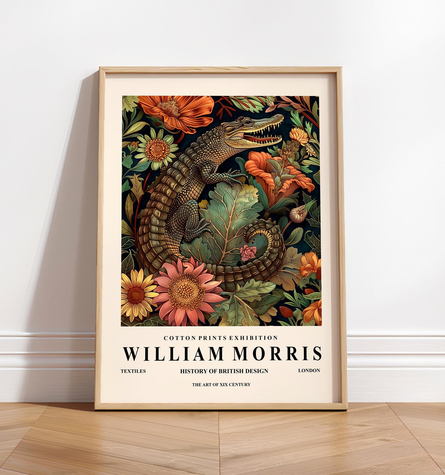 William Morris print, Crocodile wall art, Floral poster, Mid century print, Botanical decor