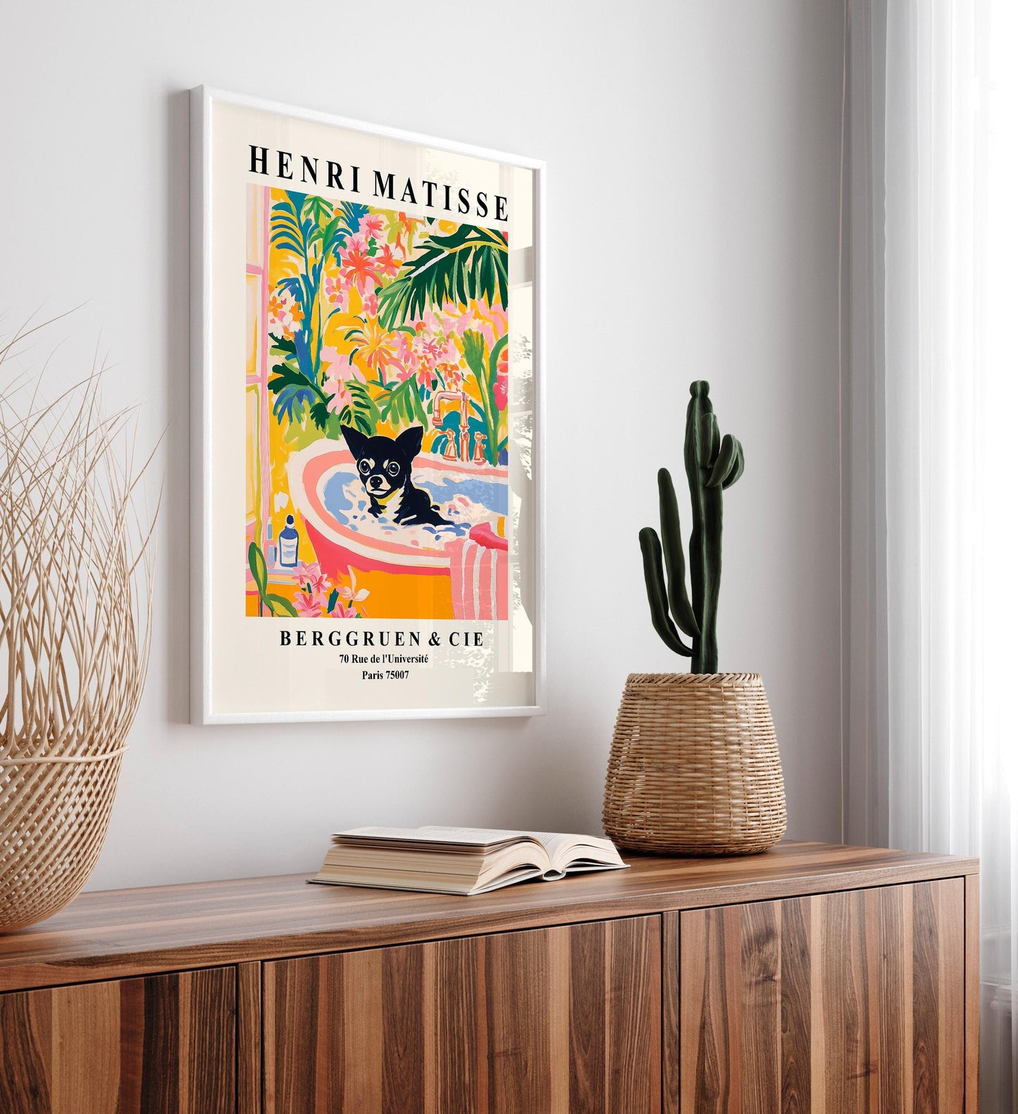 Black Chihuahua Matisse Print: Funny Dog Art for Bathroom Decor