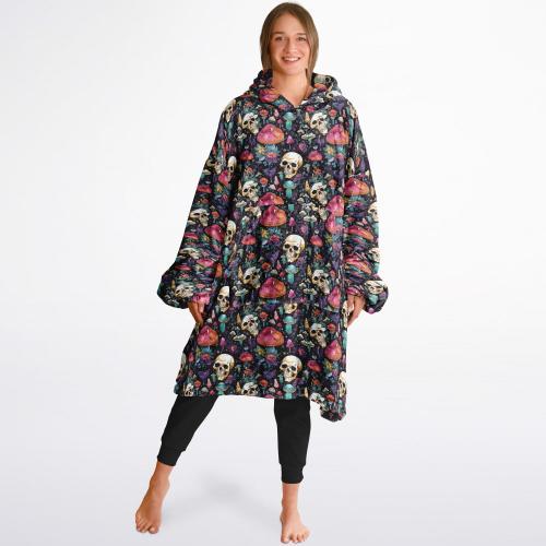 Psychedelic Trippy Horror Halloween Purple Skulls Reversible Snug Hoodie,All Over Print Pullover Hooded Blanket Sleeves,Fun Halloween Gift
