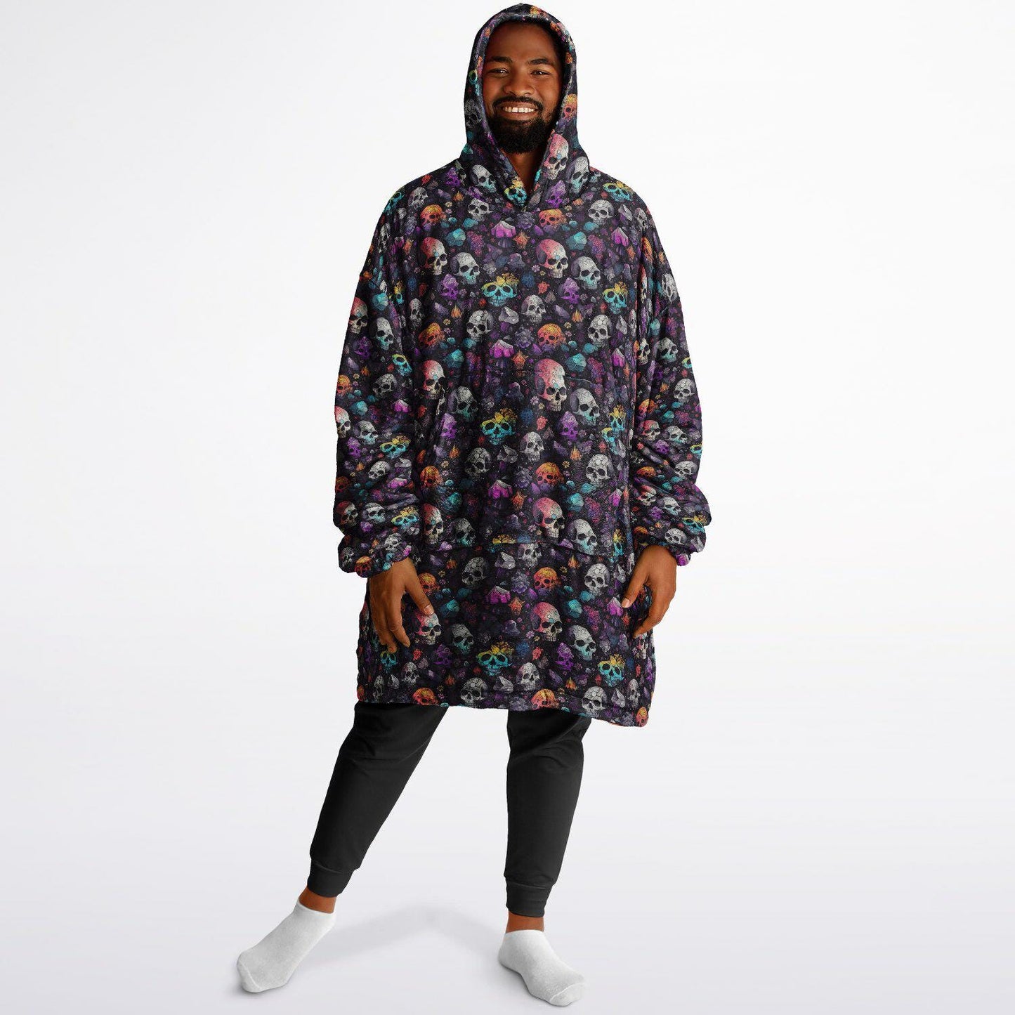 Psychedelic Trippy Horror Halloween Purple Skulls Reversible Snug Hoodie,All Over Print Pullover Hooded Blanket Sleeves,Fun Halloween Gift
