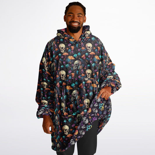 Psychedelic Trippy Horror Halloween Purple Skulls Reversible Snug Hoodie,All Over Print Pullover Hooded Blanket Sleeves,Fun Halloween Gift