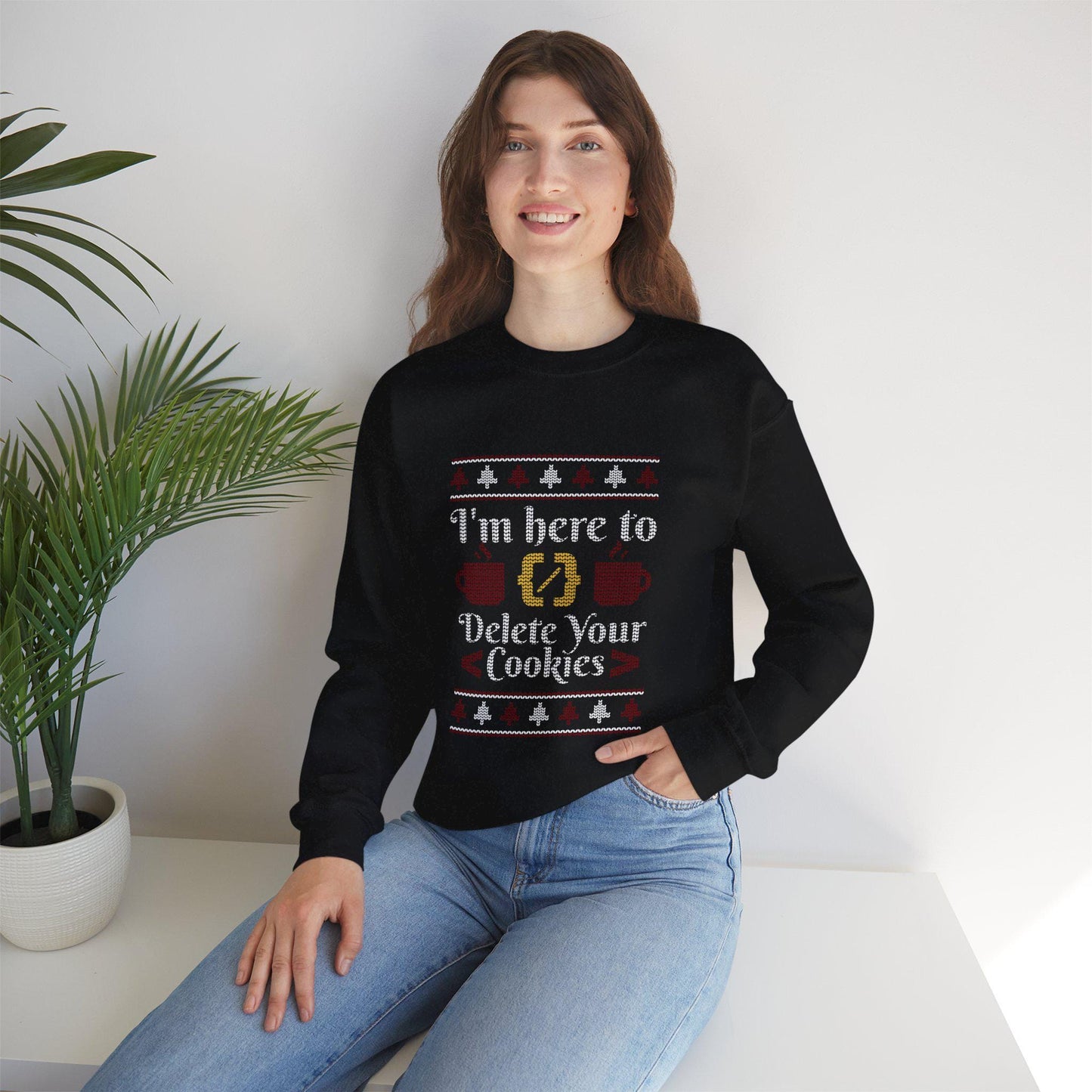 Delete Cookies Ugly - Sweatshirt, Funny Christmas Jumper, Winter Holiday Crewneck, Unique Xmas Gift, Comfy Pullover
