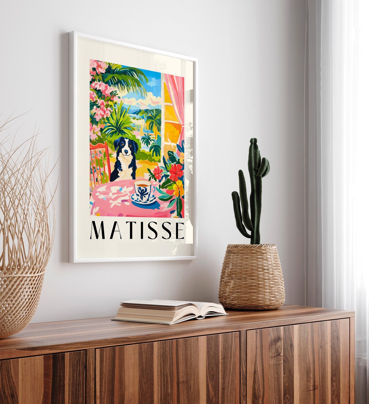 Border Collie Matisse Print: Funny Dog & Coffee Kitchen Art
